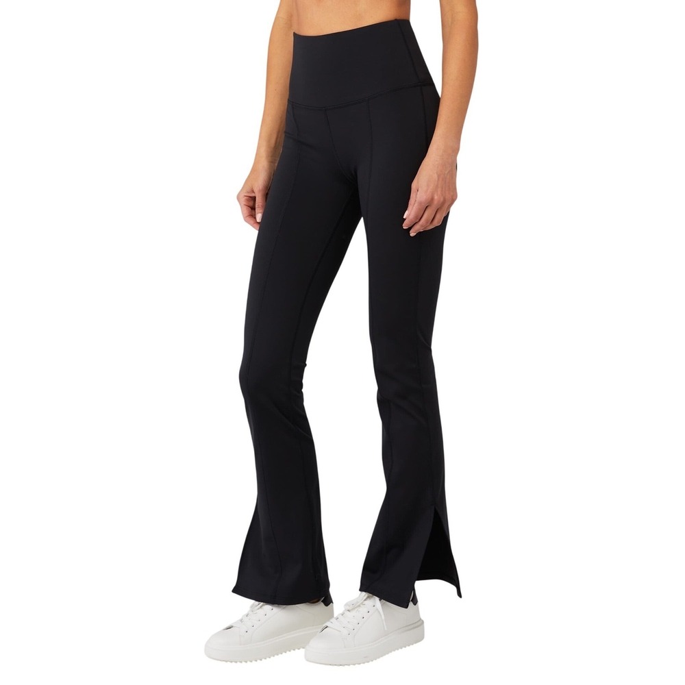 FRANKIES BIKINI Zippy Elastane Leggings, Split Hem Flare, Black, Size Medium